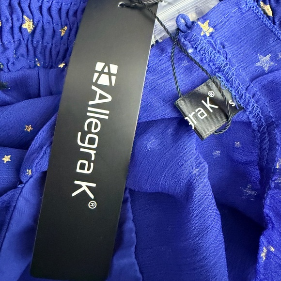 NWT Allegra K Blue Metallic Star Chiffon Party Dress Smocked Waist Size Small - Picture 8 of 9